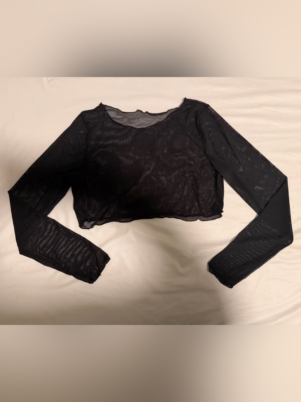 Black Sheer Long Sleeve Women's Mesh Top - Unbranded